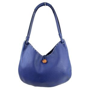 ROOMY TANNER ITALY BLUE GENUINE LEATHER BUTTON SHOULDER BAG HANDBAG PURSE